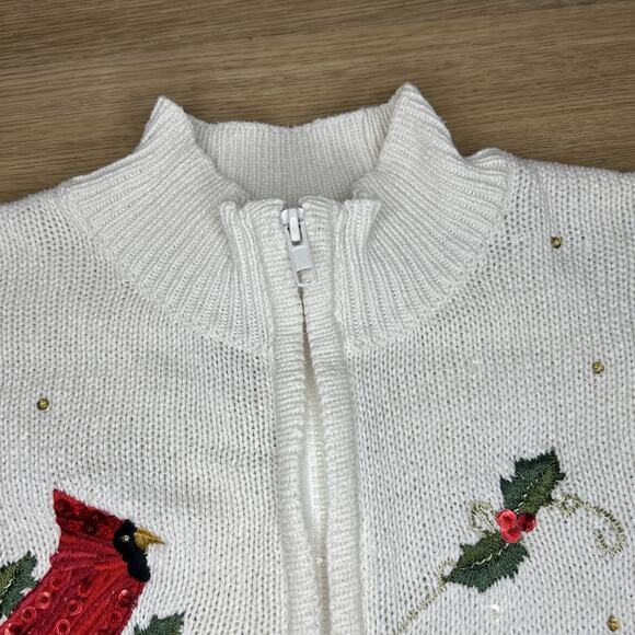 Vintage Tiara International Women M Red Cardinal Holly Cardigan Sweater 90s - Picture 5 of 8